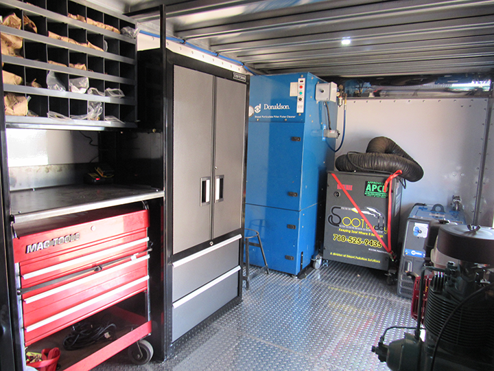 Shows inside view of the new mobile DPF cleaning service truck
