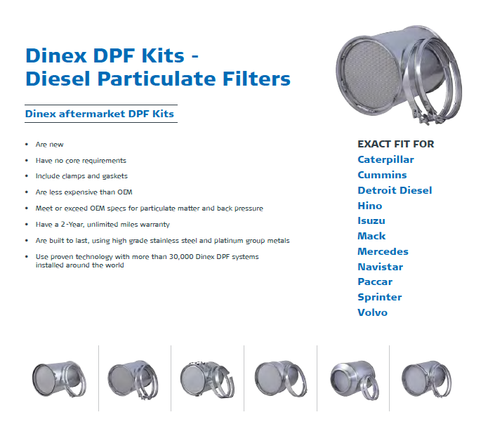 Dinex Aftermarket DPF Kits - shows benefits and make/models