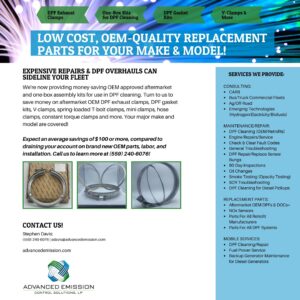 Shows a graphic featuring aftermarket OEM DPF kits, v-clamps, & more